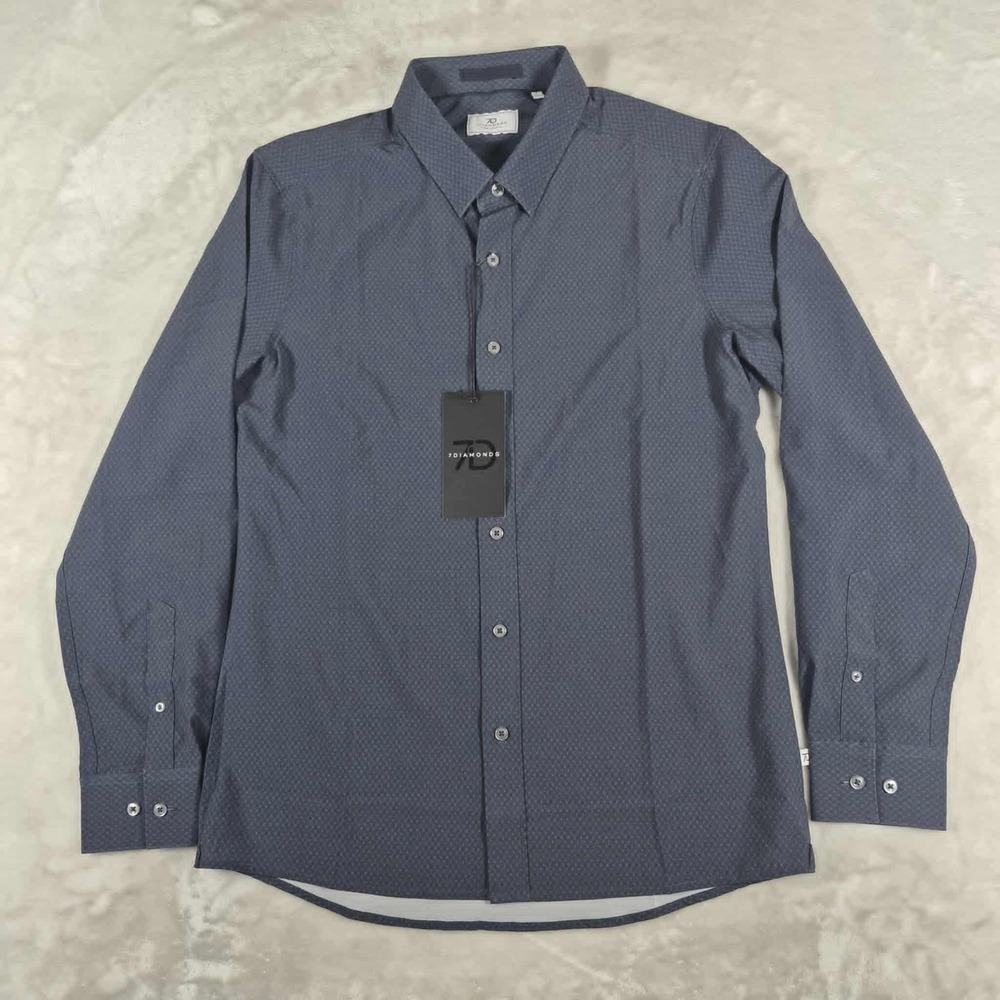 7 Diamonds 4 Way Stretch Shirt Men's Small Blue Long Sleeve Geometric Casual NWT
